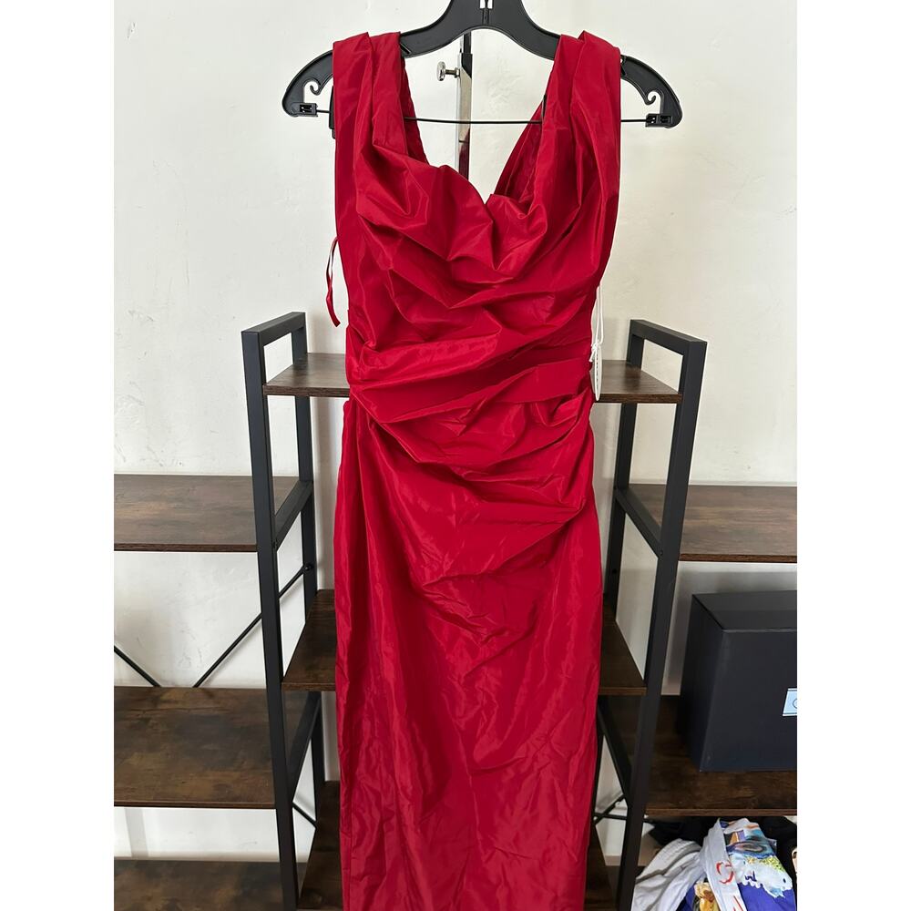STAUD Red Andrea One Shoulder Gown Maxi Dress